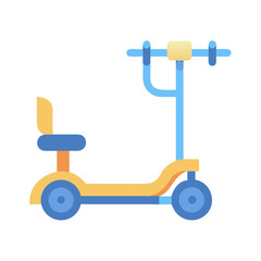 Isolated colorful scooter with seat, flat design, on pure black background