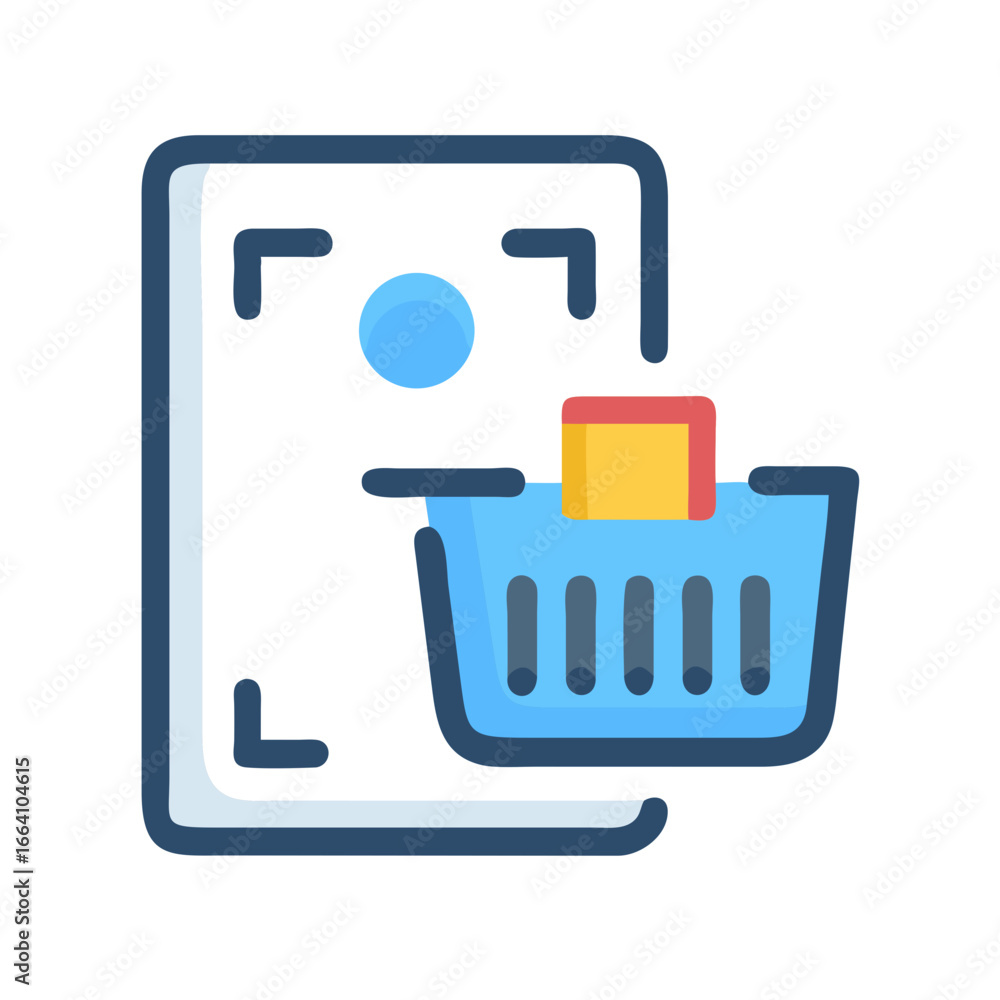 Poster online store app showing shopping cart with item inside