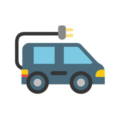 Flat design electric car icon illustration on black background