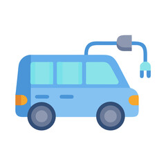 Flat illustration of an electric van being charged against a black background