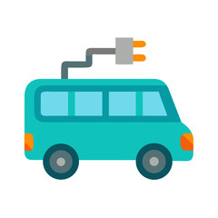 Flat style electric van illustration for eco friendly transportation concepts