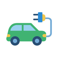 Flat design electric car charging with a plug on black background