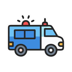 Fototapeta premium Cute Cartoon Police Van Illustration with Bold Outlines on Black Background