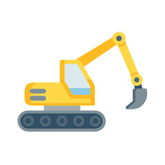 Flat vector illustration of yellow excavator on a black background for construction themes