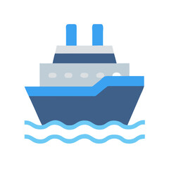 Cruise ship icon on the sea with a flat design style against black backdrop