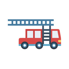Fire Engine Cartoon Flat Illustration with Ladder on Black Background