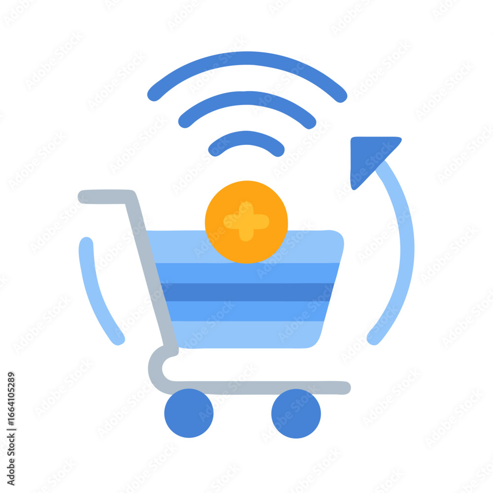 Poster smart shopping cart with wifi and circular arrow symbol