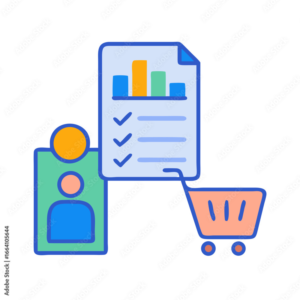 Poster customer profile with purchase tracking and data analytics chart