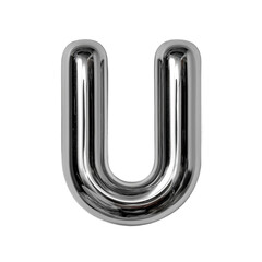 Shiny Metallic Letter U on White Background for Modern Design