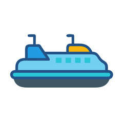 Stylized cartoon illustration of a hovercraft boat with rounded features on black background