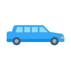 Flat design illustration of a blue limousine on a black background