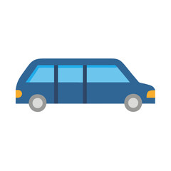 Isolated blue limousine graphic illustration with simplified design on a black background
