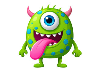 Fototapeta premium One-Legged Spotted Green Monster with Long Tongue, Side View, Colorful Creature PNG