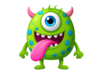 One-Legged Spotted Green Monster with Long Tongue, Side View, Colorful Creature PNG