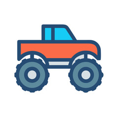 Simplified monster truck illustration featuring bold colors and a cartoon-like design