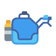 Blue jerrycan and bottle illustration representing automotive fluids and maintenance services