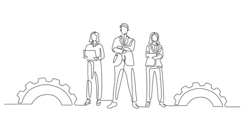 Team on Gears Line Illustration for Business Collaboration Concept