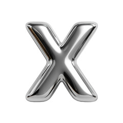 Shiny Silver Metallic Letter X on White Background
