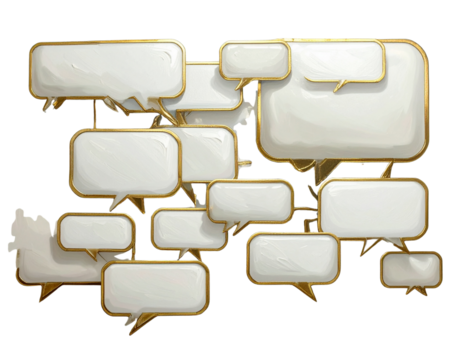 Group of Blank White Chat Bubbles with Gold Outline PNG - Powered by Adobe