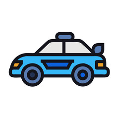 Stylized blue police car illustration with black background for a minimalist design
