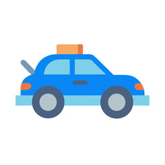 Fototapeta premium Blue cartoon car illustration with boxy shape, simple design on a black background