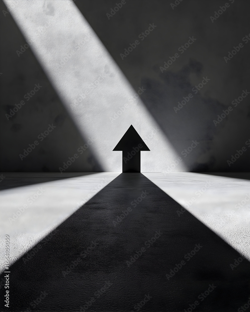 Aufkleber a minimalist scene featuring an upward arrow casting a shadow on a textured surface, illuminated by 