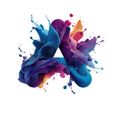 Abstract Colorful Paint Splash Explosion Letter A with Dynamic Flow in Vibrant Blue Purple and Orange Tones