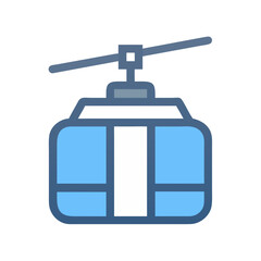 Stylized Graphic Icon of Gondola Lift or Cable Car on Black Background