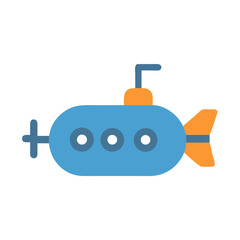 Illustration of cartoon submarine floating in the sea on a black background.