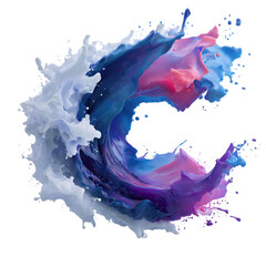 Abstract Colorful Paint Splash Letter C in Blue Pink Purple and White Artistic Fluid Motion