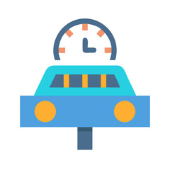 Retro blue car with clock above, representing time management and deadlines