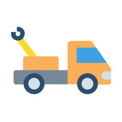 Stylized tow truck illustration with a wrench arm against a black background