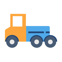 Simple colorful toy truck on a black background, minimalist design style.