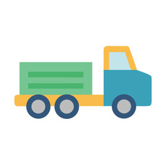 Flat vector illustration of a simple cartoon dump truck on black background