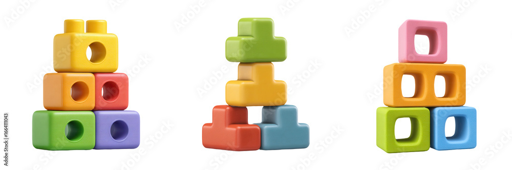 Poster colorful stacking blocks arranged in various formations, showcasing their unique shapes and vibrant 
