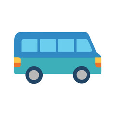 Flat design vector illustration of a blue van on a black background