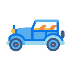 Vintage blue car illustration on a black background for commercial use