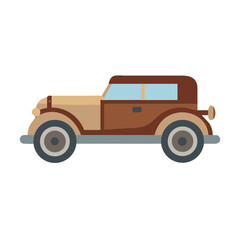 Vintage Flat Design Car Illustration of a Classic Vehicle Against Black Backdrop