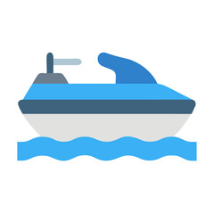 Stylized blue and white jet ski vector illustration on water with simple design