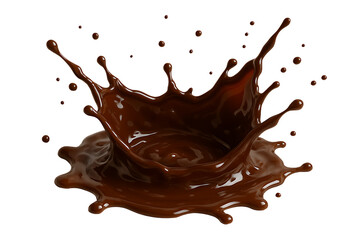 Fototapeta premium A high-speed chocolate splash and crown with liquid drops, isolated on a transparent background