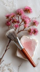 Cosmetic Brush and Floral Still Life
