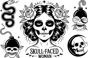 Dark Gothic Illustration Bundle | Mystical & Occult skull woman, plague doctor, mermaid  vector bundle