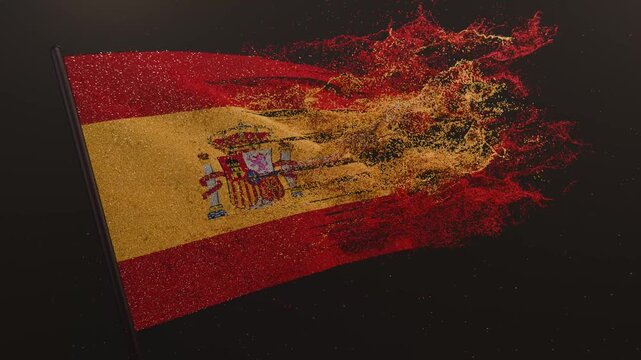 Particle flag animation of Spain. The Kingdom of Spain flag animation. Waving flag video of Spain