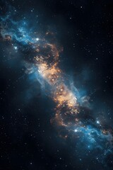 Fototapeta premium Stunning deep space nebula with glowing blue and orange interstellar clouds of gas and dust, cosmic galaxy scene symbolizing astronomy, universe, science and the beauty of outer space