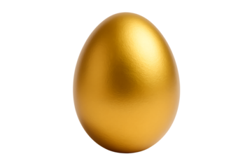 A single shiny golden egg, a symbol of wealth and prosperity, isolated on a transparent background