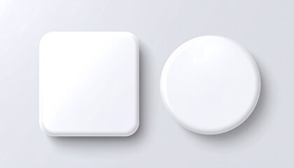 Two blank, solid white, geometric shapes, a square and a circle, are presented on a neutral background, highlighting clean design elements.