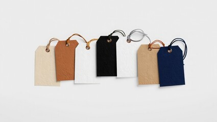 Assorted blank price tags on white background blank tags