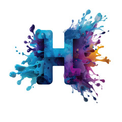 Colorful Abstract Splash Art with Letter H on White Background