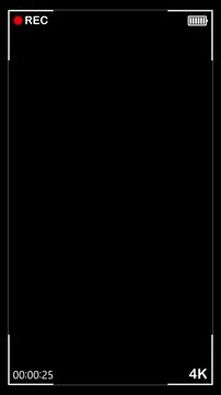 5 minutes in 1 minute video camera screen template, format 9:16. Full battery. Playback time. You can slow down to record for 5 minutes. Black background.	
