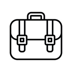 A stylized briefcase outline featuring a handle two straps with buckles and rounded corners. Editable stroke. Vector illustration